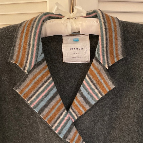 Anthropologie Sparrow 100% Lambs wool Sweater/Blazer with Striped Details - Picture 4 of 6